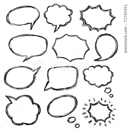 Hand drawn doodle talk bubble sketch icon set 71785451