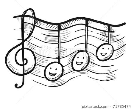 G-clef and music note with doodle face on staff 71785474