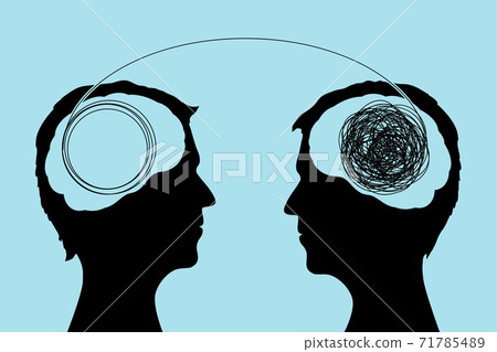 Human head with a tangled ball of thread inside 71785489