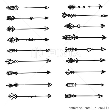 Hand-drawn feathery arrow in indian style set Hand-drawn feathery arrow in indian style set 71786115