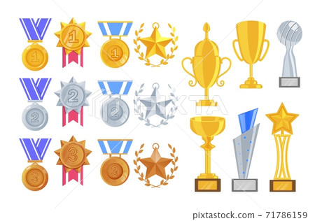 Sport, game, business award item isolated set Sport, game, business award item isolated set 71786159
