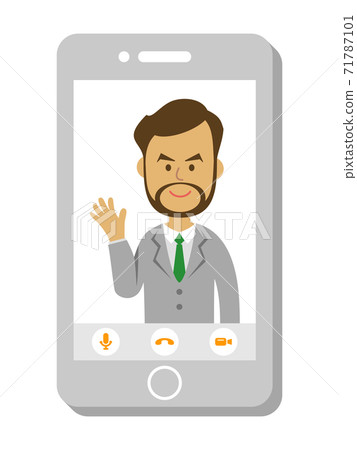 進行視頻通話的男性上班族的插圖圖像 進行視頻通話的男性上班族的插圖圖像 71787101