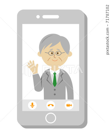 Illustration image of a senior office worker making a video call Illustration image of a senior office worker making a video call 71787102