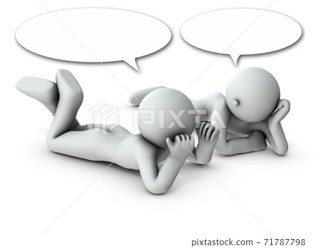 Two characters who lie down and talk. White background. 3D rendering. Two characters who lie down and talk. White background. 3D rendering. 71787798