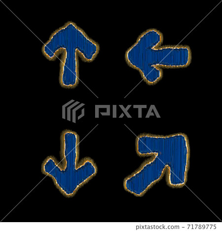 Set of symbols arrow up, left and right arrow made of industrial metal 3D 71789775