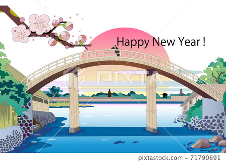 New Year's template, plum and ukiyo-e bridge New Year's template, plum and ukiyo-e bridge 71790691