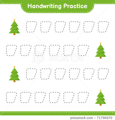 Handwriting practice. Tracing lines of Christmas Tree. Educational children game, printable worksheet, vector illustration 71790870