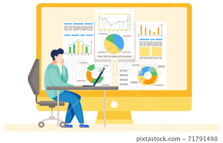 Man working and analyzing financial statistics. Business analysis. Freelance guy with laptop 71791498
