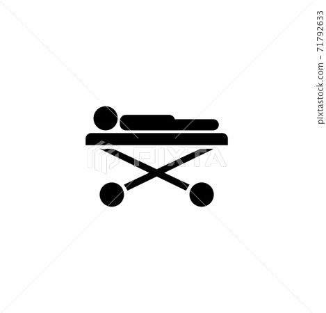 Ill Patient Lying on Medical Roller Bed. Flat Vector Icon illustration. Simple black symbol on white background. Ill Patient Lying on Medical Bed sign design template for web and mobile UI element. 71792633