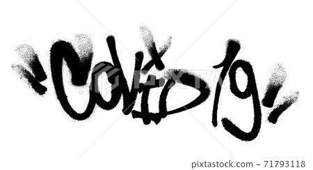 Sprayed covid 19 font with overspray in black over white. Vector illustration. 71793118