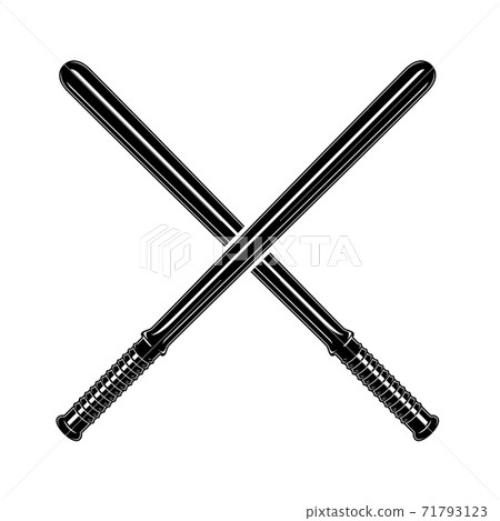Vintage monochrome crossed police baton illustration. Isolated vector template Vintage monochrome crossed police baton illustration. Isolated vector template 71793123