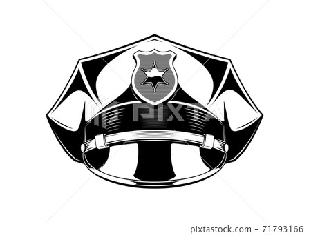 Vintage monochrome police hat illustration. Isolated vector template Vintage monochrome police hat illustration. Isolated vector template 71793166