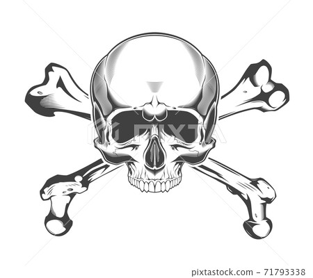 Vintage monochrome skull with crossbones isolated vector illustration Vintage monochrome skull with crossbones isolated vector illustration 71793338