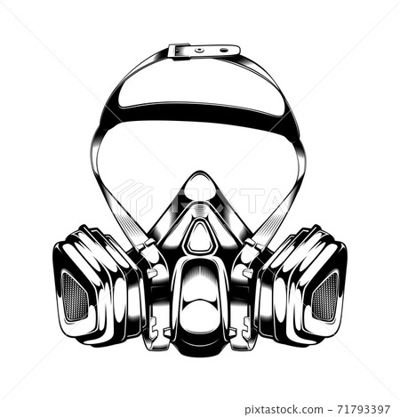Vintage monochrome highly detailed respirator illustration. Isolated vector template Vintage monochrome highly detailed respirator illustration. Isolated vector template 71793397
