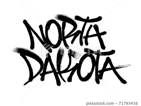 Sprayed North Dakota font graffiti with overspray in black over white. Vector illustration. 71793438