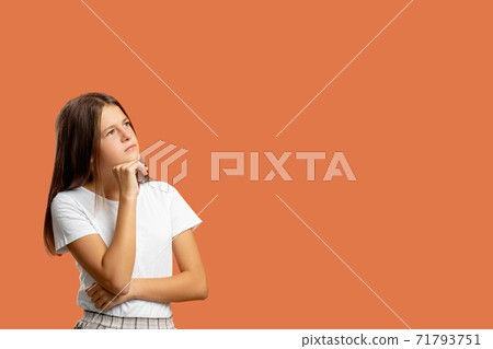 pensive child commercial background puzzled girl 71793751