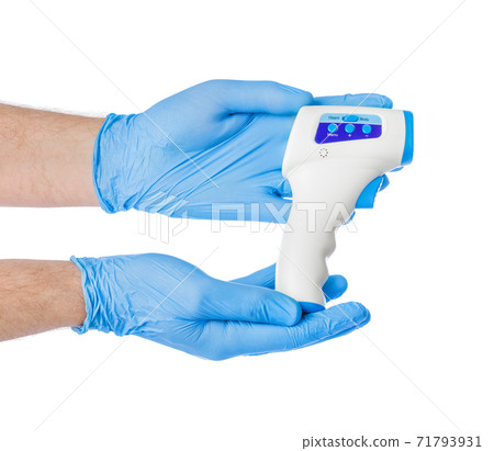 Hands with infrared thermometer 71793931