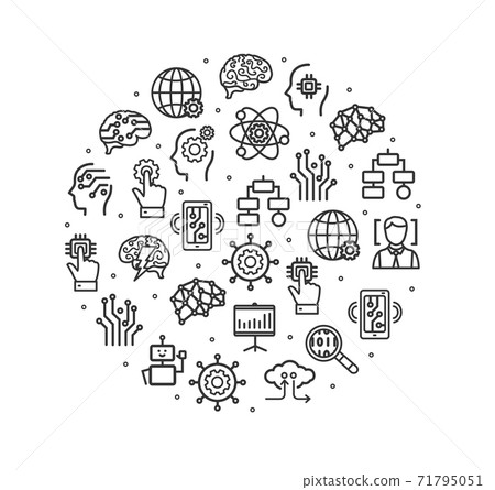 AI Sign Black Thin Line Icon Round Design... - Stock Illustration ...