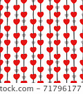 Abstract seamless pattern for Valentines day. Red hearts on a transparent background. Cute hand-drawn simple illustration. Ornament for wrapping paper banner, postcard. Vector illustration about love. 71796177
