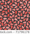 Abstract seamless pattern for Valentines day. Red hearts on a gray background. Cute hand-drawn simple illustration. Ornament for wrapping paper banner, postcard. Vector illustration about love. 71796178