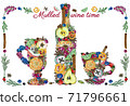 Frame with hot drinks illustrations for cafe, restaurant. Mulled wine Christmas bar menu template. 71796661