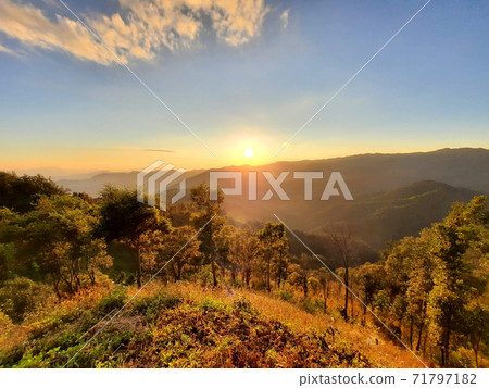 Sunset on mountains in Chiang rai, Thailand. 71797182