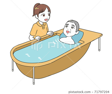 Bathing support for elderly men Female caregiver - Stock Illustration ...