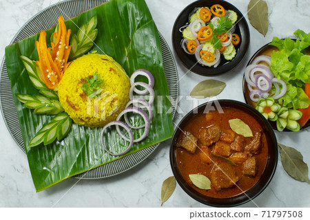 Beef Curry Served  Biryani Rice Indonesian combination Malaysian Food 71797508