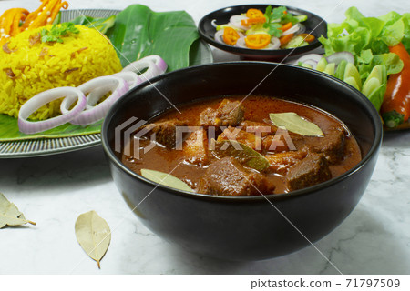 Beef Curry Served  Biryani Rice Indonesian combination Malaysian Food 71797509