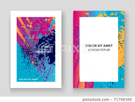 Artistic cover frame design paint splatter set vector illustration. Neon blurred pink blue color gradient. Abstract texture geometric pattern trend background. Futuristic artwork template banner card Artistic cover frame design paint splatter set vector illustration. Neon blurred pink blue color gradient. Abstract texture geometric pattern trend background. Futuristic artwork template banner card 71798300