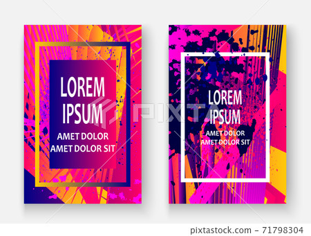 Artistic cover frame design paint splatter set vector illustration. Neon blurred pink blue yellow color gradient. Abstract texture geometric pattern trend background. Modern artwork template banner Artistic cover frame design paint splatter set vector illustration. Neon blurred pink blue yellow color gradient. Abstract texture geometric pattern trend background. Modern artwork template banner 71798304