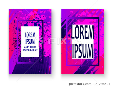 Artistic cover frame design paint splatter set vector illustration. Neon blurred purple pink colors gradient. Abstract retro style texture geometric pattern trend background. Modern artwork template Artistic cover frame design paint splatter set vector illustration. Neon blurred purple pink colors gradient. Abstract retro style texture geometric pattern trend background. Modern artwork template 71798305
