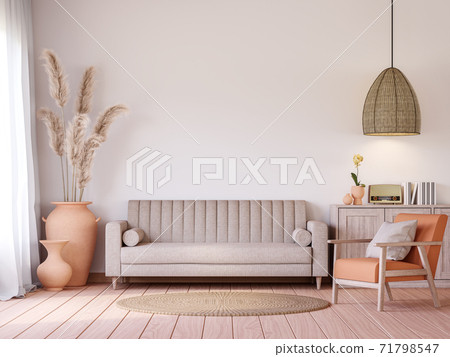 Vintage style living room with beige tone 3d render 71798547