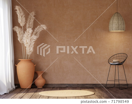 Local style empty room with blank orange wall 3d render 71798549