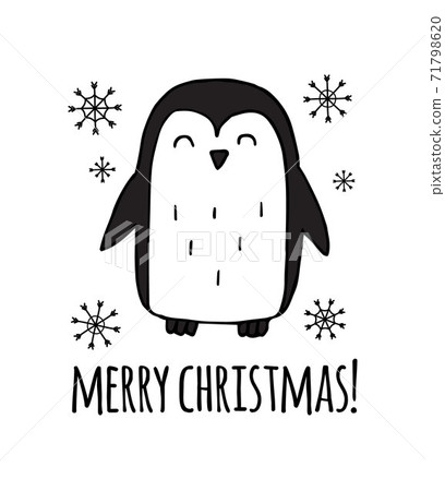 Vector penguin and merry Christmas lettering 71798620