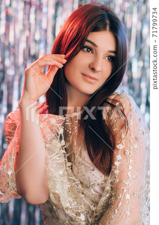 festive portrait glamorous christmas look new year 71799734