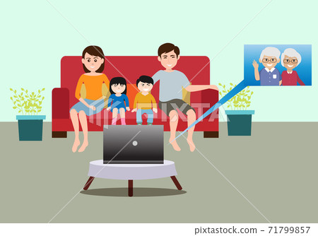 Vector illustration of family making video calls to grandpa and grandmother as reduce problems Transmission of the COVID-19 virus Vector illustration of family making video calls to grandpa and grandmother as reduce problems Transmission of the COVID-19 virus 71799857