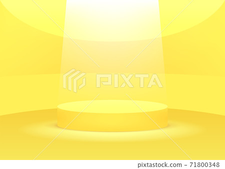 Empty podium studio yellow background for product display with copy space. Showroom shoot render. 71800348