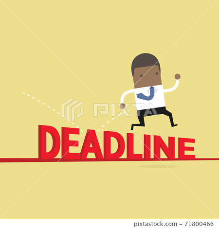 African businessman jump over deadline. African businessman jump over deadline. 71800466