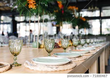 Empty glasses set in restaurant. Soft focus Empty glasses set in restaurant. Soft focus 71800467