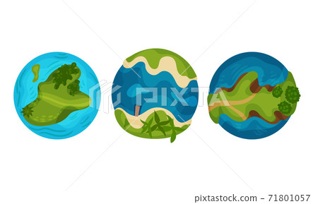Earth Globe with Green and Blue Aquatic Area Vector Set 71801057