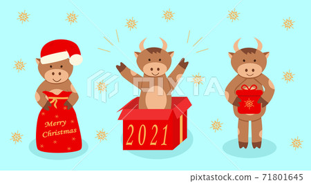 A set of cute Christmas bulls, a symbol of the Chinese new year 71801645