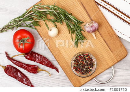 Ingredients for cooking meat or fish on wooden boards. Ingredients for cooking meat or fish on wooden boards. 71801750