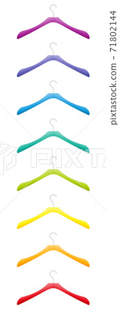 Collection Of Colorful Plastic Hangers On White Stock Photo