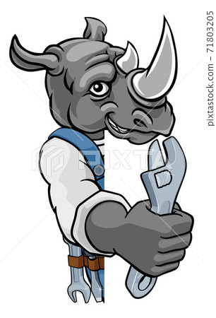 Rhino Plumber Or Mechanic Holding Spanner Rhino Plumber Or Mechanic Holding Spanner 71803205