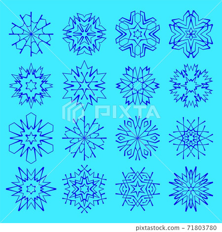 Snowflake icons set with geometric shapes for Christmas ornaments for cold weather winter holiday cards Snowflake icons set with geometric shapes for Christmas ornaments for cold weather winter holiday cards 71803780