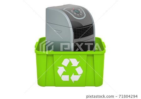 Recycling trashcan with portable air conditioner, 3D rendering Recycling trashcan with portable air conditioner, 3D rendering 71804294