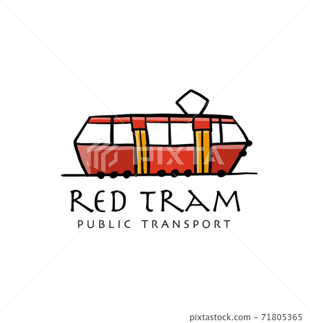 Vintage Red Tram. Sketch for your design Vintage Red Tram. Sketch for your design 71805365