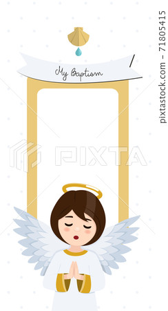 Praying angel. Baptism vertical invitation with message. Vector illustration 71805415
