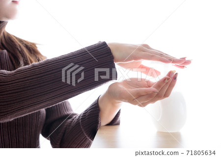 Woman washing hands with liquid soap 71805634